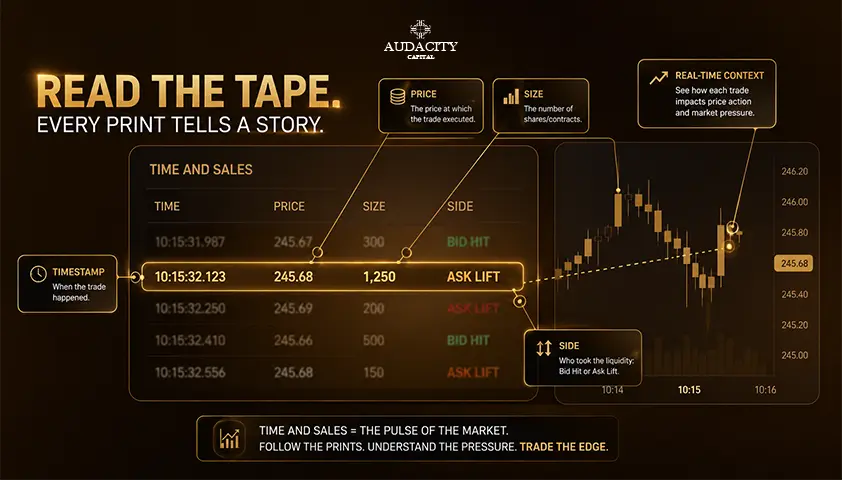 Anatomy of Time and Sales: Price, Size, Time and Side
