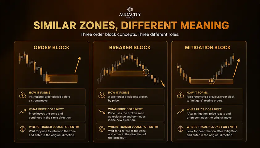 Breaker Block vs Order Block vs Mitigation Block