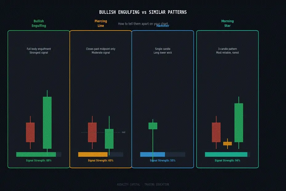 Bullish Engulfing vs Similar Candlestick Patterns