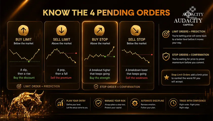 Buy stop, sell stop, buy limit, sell limit: the four pending orders