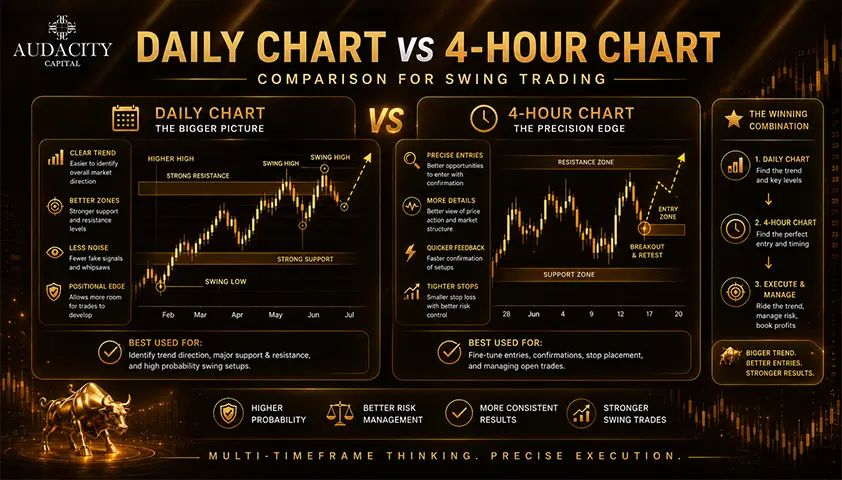 Daily chart vs 4-hour chart comparison for swing trading
