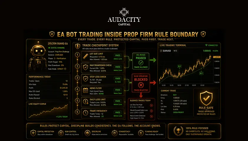 EA bot trading inside a prop firm rule boundary