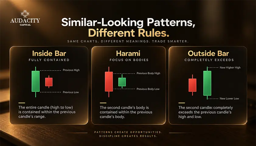 Inside Bar vs Harami and Outside Bar