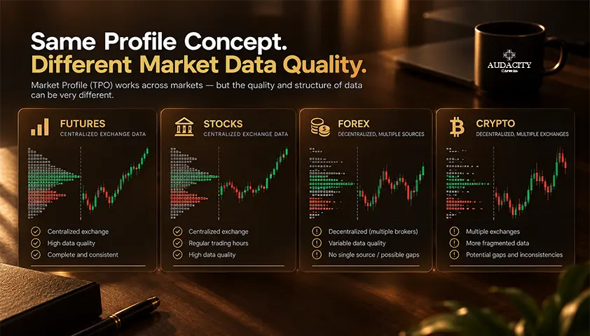 Market Profile Across Futures, Stocks, Forex and Crypto