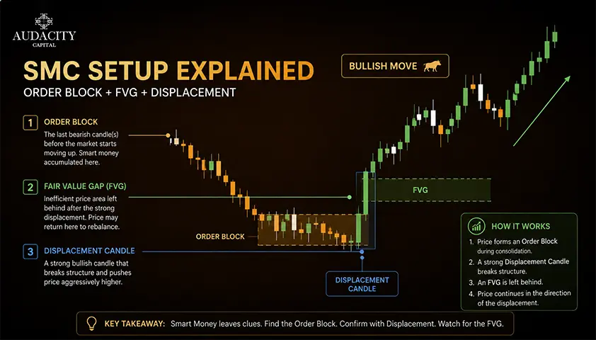 Order Blocks, Fair Value Gaps, and Displacement