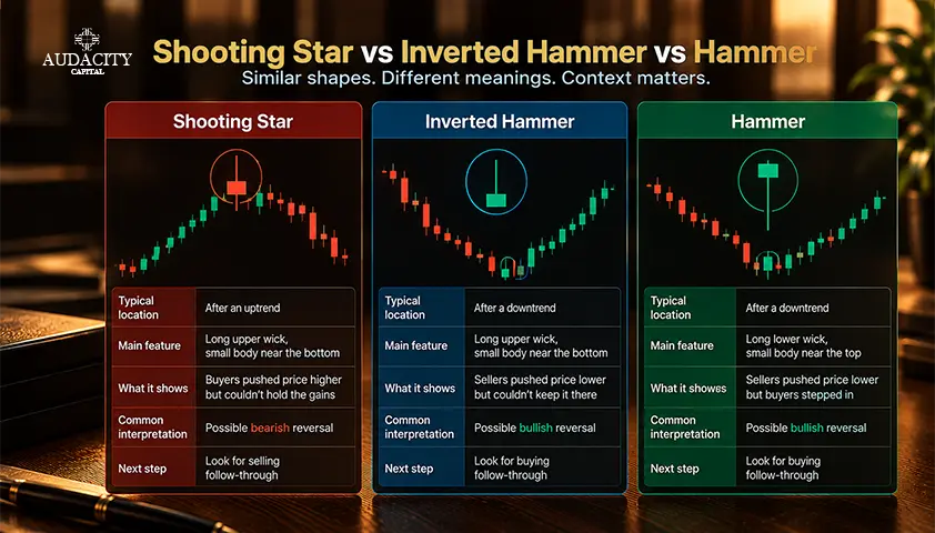 Shooting Star vs Inverted Hammer and Hammer