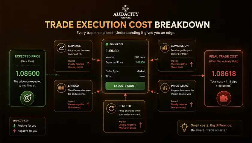 Slippage vs Spread, Commission, Price Impact, and Requotes