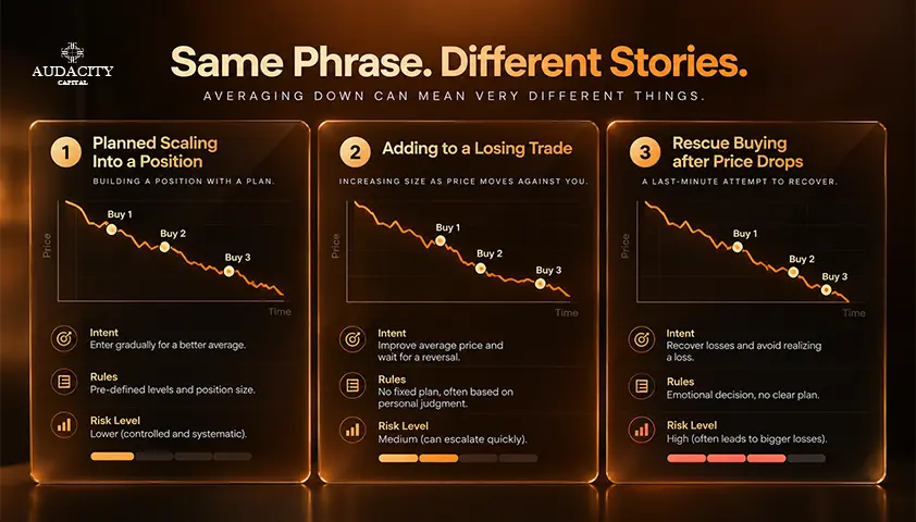 Three Different Things Get Called Averaging Down