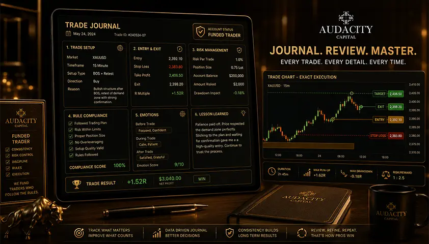 funded trader’s journal dashboard
